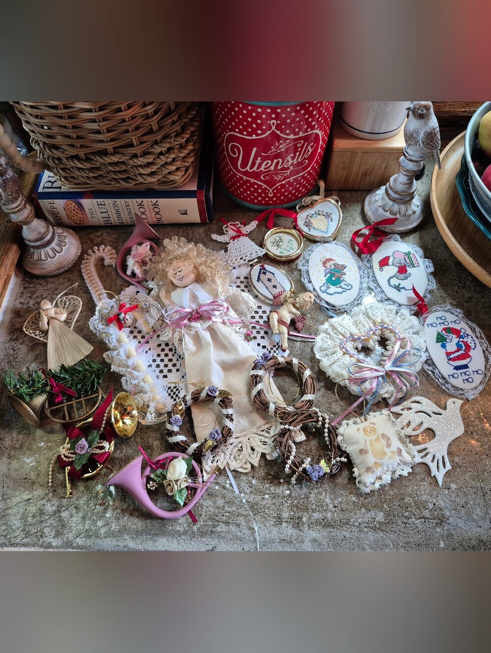 22pc. Vintage Cottage Core Assorted Christmas Ornaments Bundle